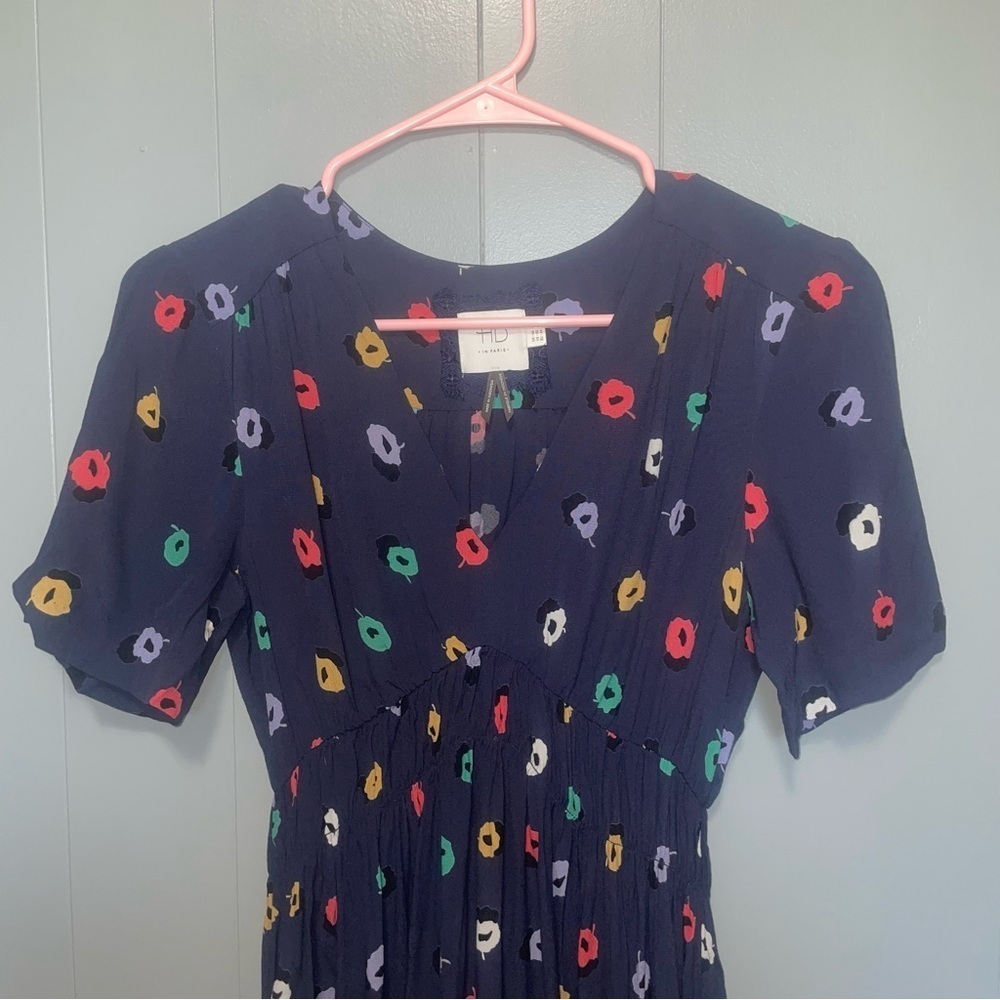 HD in Paris Anthropologie Felicity Crepe Fit Flare Abstract Poppy Print Dress 2 - Picture 2 of 8
